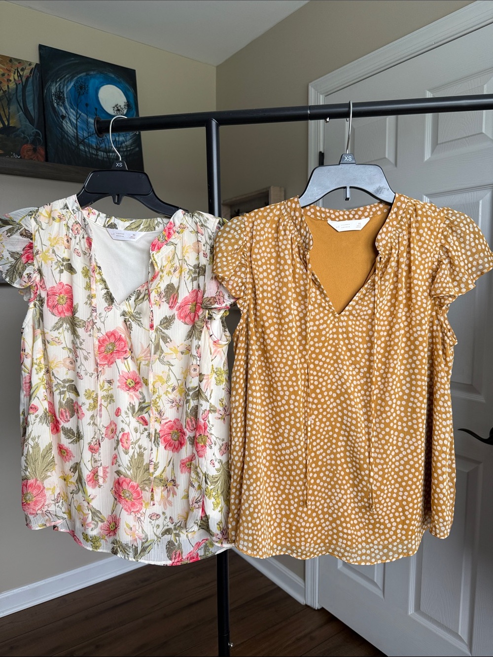 Lauren Conrad Tie Front Ruffle V neck Top  - SET OF TWO